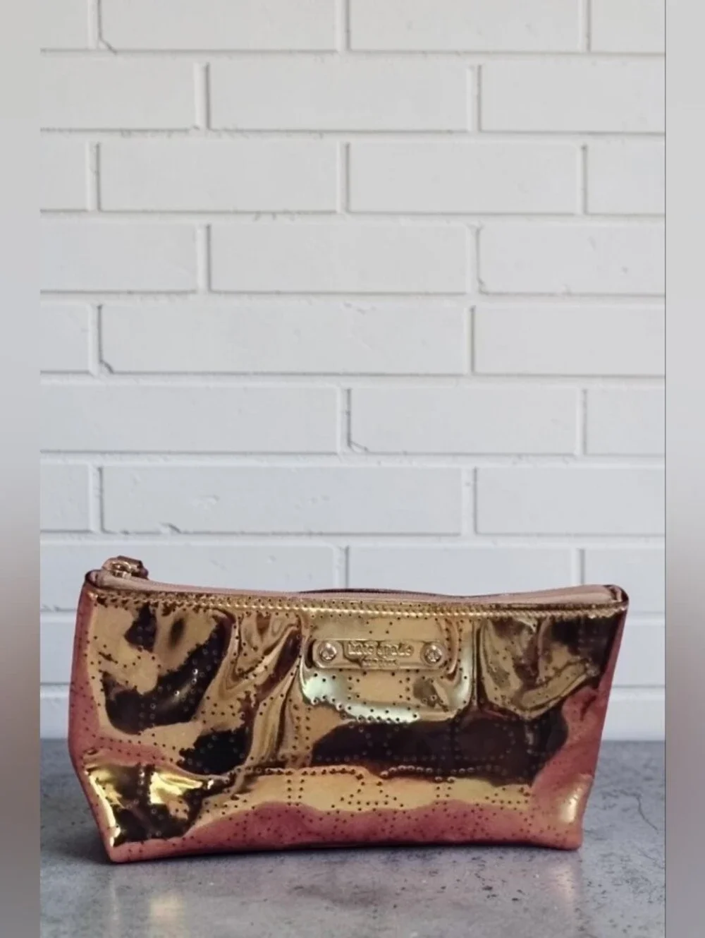 Kate Spade Little Shiloh Metro Spade Gold Shimmer Cosmetic Bag EUC